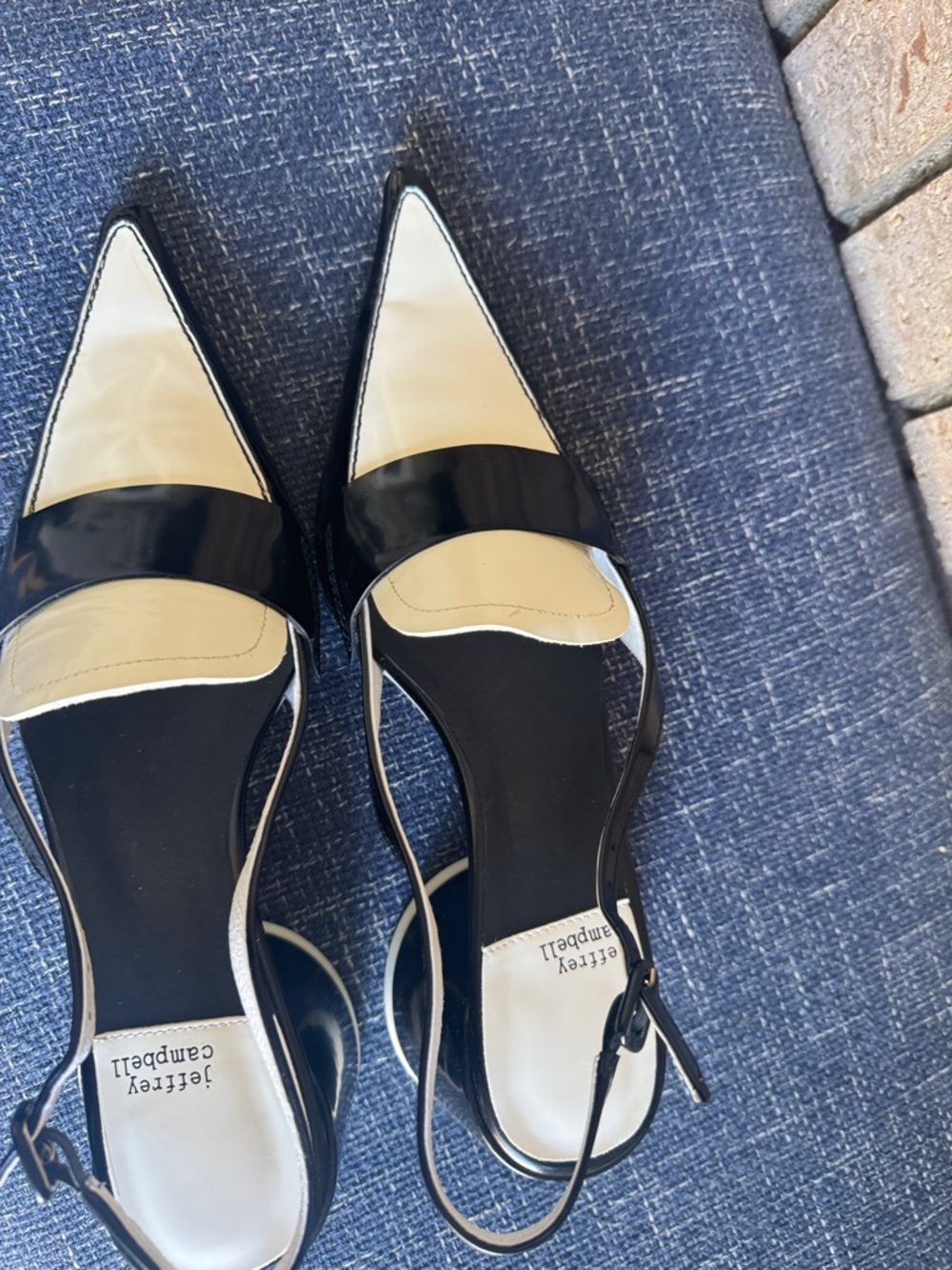 Jeffrey Campbell Black and White Pointed Slingback Heels - Picture 3 of 5